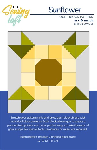 Patchwork Sunflower Quilt Block Pattern – 6 and 12 Inch (PDF) - Etsy