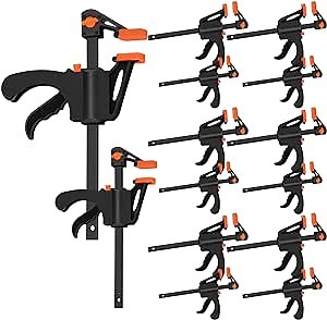 Lasnten 12 Pcs 6 Inch and 4 Inch Bar Clamps for Woodworking Wood Clamps One Handed Woodworking Clamps Powerful Trigger Clamp Ratchet Clamp Spreader Tool for Gluing Drilling Sawing Securing