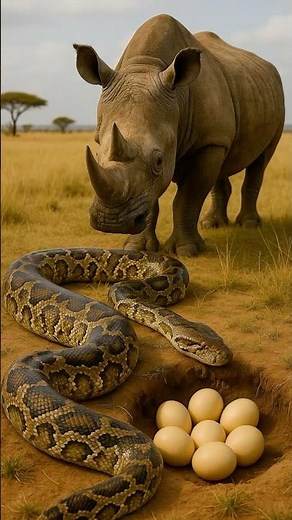 The rhino attacks the python — what hatched from the eggs? #Rhino #Python