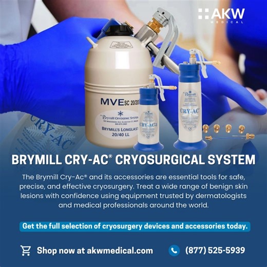 AKW Medical, Inc. on Instagram: "❄️ Precision you can trust. Performance you can rely on. The Brymill Cry-Ac® Cryosurgical System delivers safe, precise, and effective cryosurgery—trusted by dermatologists and medical professionals worldwide. Designed to treat a wide range of benign skin lesions with confidence, it’s an essential solution for modern practices. ✅ Accurate, controlled performance ✅ Reliable accessories for versatile treatment ✅ Built for professional, everyday use 🛒 Explore the f