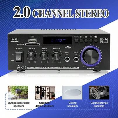300W 2-Channel Wireless Bluetooth 5.0 Stereo Audio Amplifier, Home Audio Power Amplifier With FM Radio, USB, SD Card, Remote Control For Home Theater Sound System | SHEIN