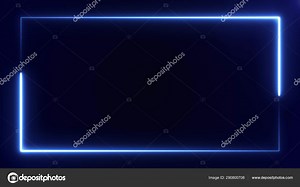 Blue color neon frame at the screen edge on black background. 3D rendering 4k video.