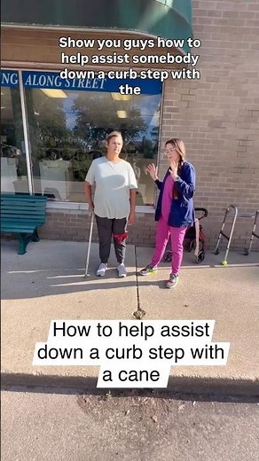 How to assist down a step with a cane! #caregiver #physicaltherapy #fallprevention #surgeryrecovery