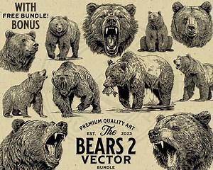 Grizzly Bear Vector Illustration Bundle, Commercial Use (digital Download) - Etsy