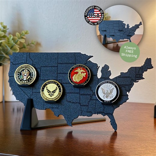 Challenge Coin Display, United States Shape, for First Responders, Active Military, and Veterans - Etsy