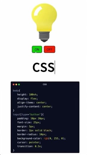 JavaScript Bulb Animation 💡 | Click to Turn ON/OFF | HTML CSS JS #shorts #htmlcss