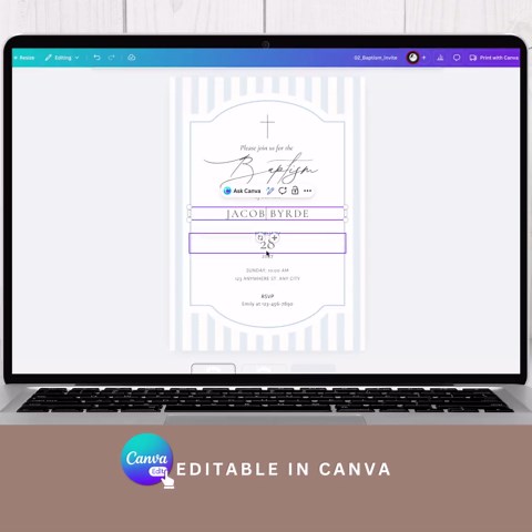 Baptism Invitation Template, Elegant Boy Christening Invite, Minimalist Baptism Card - Etsy