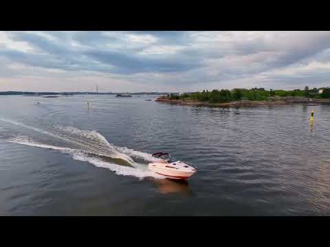 Boat ride around Suomenlinna sea fortress in Helsinki Finland 4k drone