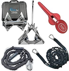 WAVESRX Includes 12'' Aluminum Beach Spike Anchor + 5lb TriAnchor (Stainless Steel Folding Anchor) + 2 AnchorMate Bungee Lines (7'-14' and 7'-25')