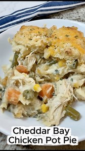 Cheddar Bay Chicken Pot Pie This twist on classic chicken pot pie features a rich, creamy chicken and veggie filling topped with buttery Cheddar Bay biscuit dough. It’s one of those dishes that makes the whole kitchen smell amazing, and yes, everyone will ask for seconds. Perfect for Christmas week or any comfort food craving! Ingredients: For the Filling: 2 tbsp butter 1 small onion, diced 2 carrots, peeled and diced 2 celery stalks, diced 2 cloves garlic, minced 1/4 cup all-purpose flour 2 cup