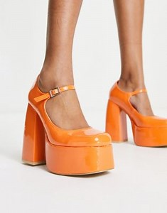 KOI Mary Jane platform heeled shoes in orange patent    | ASOS