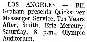 Mar 21, 1970: Quicksilver Messenger Service / Ten Years After / Smith / Eric Mercury / Birthrite at The Olympic Auditorium Los Angeles, California, United States | Concert Archives