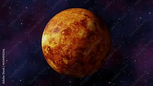 Planet Venus view from outer space and twinkling stars in the Milky Way galaxy 3d render. Solar system planets concept, sci-fi, space exploration and discovery of habitable terrestrial planets