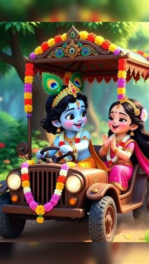“Cute Baby Krishna & Radha 🚙💙 | Open Jeep Ride | 3D Animated Short”