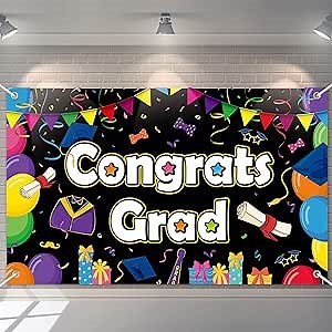Preschool Graduation Party Decorations Backdrop Colorful Congrat Grad Banner for Kindergarten Class of 2025 Party Signs Congratulations Grad Party Favor Supplies for Kids
