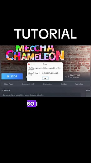 Not my usual content so feel free to scroll but it might help some of you! MECCHA CHAMELEON on Mac quick steps: 1. Install CrossOver (free trial and then later paid, v26 ). Install Steam into a bottle. 2. Install the game via Steam. (Don't bother installing Visual C — it won't fix the error.) 3. Open C: Drive → Program Files (x86) → Steam → steamapps → common → MECCHA CHAMELEON → Chameleon → Binaries → Win64 4. Make a plain-text file named steam_appid.txt in that Win64 folder. Its only contents:
