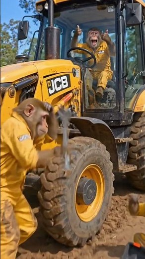Monkey Mechanic Fixes a Broken JCB & Becomes the Driver! 🐵🚜 | Funny Monkey Shorts #shorts