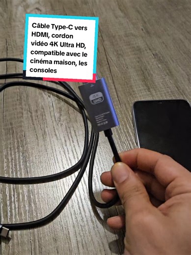 Câble Type-C vers HDMI, cordon vidéo 4K Ultra HD, compatible avec le cinéma maison, les consoles de jeux, les appareils de streaming, transfert de données haute vitesse. #OffresPourToi #SurvieEnFévrier #smartphone #ecran #hdmi