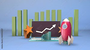 Startup new business, restart economy project planning and development 3D video loop animation