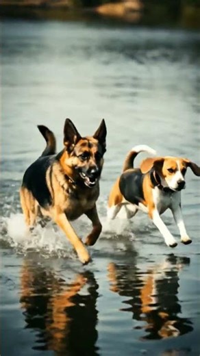 dogs running on water