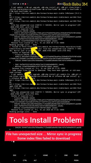 Termux showing “File has unexpected size” or Repository sync failed...