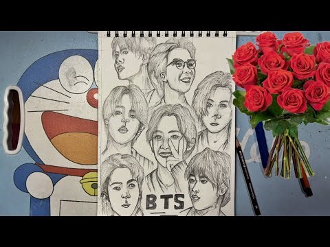 How To Draw a BTS Group Drawing | BTS All Members Drawing | BYS Drawing | BTA