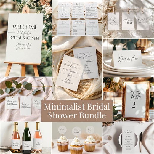 Bridal Shower Bundle: Minimalist Modern Neutral Invite, Games, Signs and Decor (0103) - Etsy
