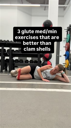 A clamshell is an okay place to start for glute med/min work but I wouldn’t stay there long! You’ll target your outer hip more effectively with movements like side plank leg lifts (from knees or feet), resisted hip abduction and single leg RDLs. Another sneaky glute med exercise that I love is a weighted step up but you hold the weight in your opposite hand. Give one of these a try in your next strength session! #strengthtrainingforrunners #glutestrength #injuryprevention #physiotherapist | Runn