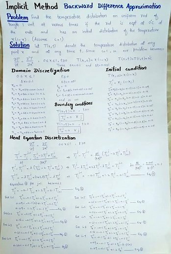 Implicit Method | finite backward difference method |pde || heat equation