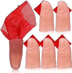 Toyvian Magician Tricks 6 Sets Finger Trick, Disappearing Silk Fake Thumb Tip Trick Reality Magician Finger Thumb Tip with Red Silk Props Trick Props