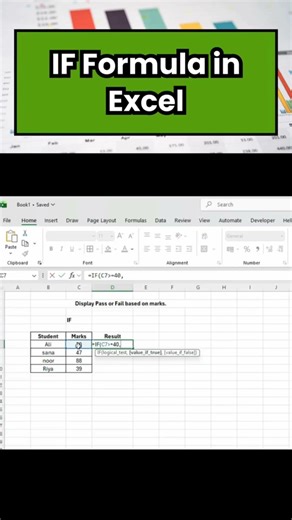 IF Formula in Excel | Pass Fail Formula Explained | Excel Hindi Shorts #excel #shorts