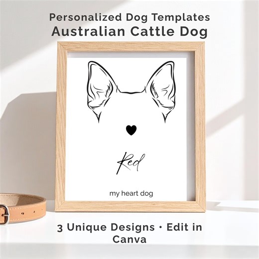 Australian Cattle Dog Ear Outline Template, Personalized Pet Print, Editable Canva, Tattoo Reference, Memorial Design - Etsy
