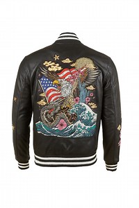 Dragon Embroidered Leather Bomber Jacket | Vintage Souvenir Style - Etsy