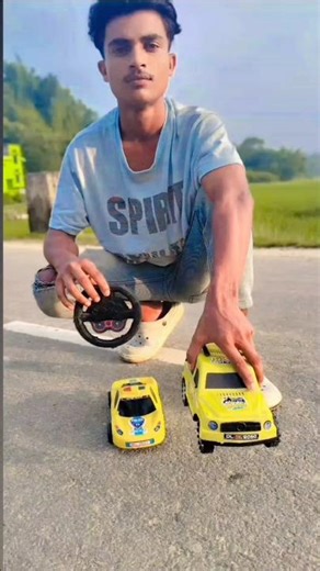 Remote Control Fun on a Country Road ( 2 Yellow Car Remote control Racing video) Enjoy public#short