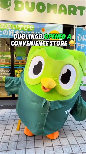 Foxmask (Dani Johnson) on Instagram: "Duolingo opened a convenience store in Japan and it might be the most evil pop-up ever. Inside it’s styled like a Japanese convenience store with Duolingo socks, plushies, gachapon cards, kuji prizes, and cursed snacks you can’t actually get. 📍 Duomart OPENBASE Shibuya 🕒 10:00–20:00 until December 30th #japan #japanese #conveniencestore #duolingo #onlyinjapan #tokyo #japanthings #shibuya"