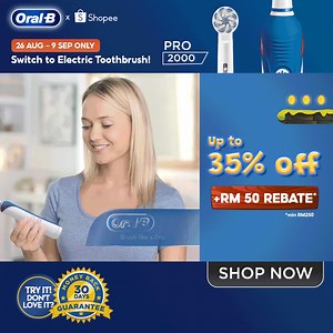 [ORAL-B 9.9 EXCLUSIVE DEALS] 🎁 This 9.9, enjoy 35% off Oral-B Electric Toothbrush and up to RM50 rebate with FREE GIFTS! Oral-B Electric toothbrushes removes up to 100% more plaque vs manual brushes. Experience the difference & CART OUT NOW | Oral-B