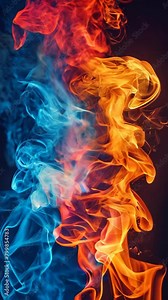 A blue and red flame is shown in the image. The blue and red colors of the flame create a sense of contrast and energy. The image conveys a feeling of excitement and passion