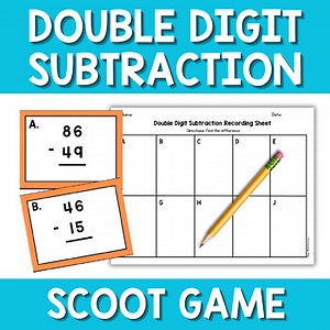 Double Digit Subtraction (2 digit numbers) Scoot Game Task Cards Center Activity