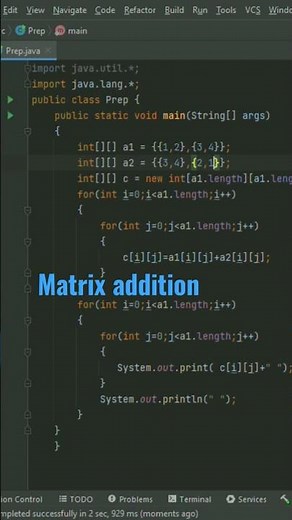 Matrix addition program in java