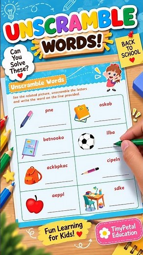 Unscramble the Words! 📚✏️ | Back-to-School Activity for Kids #preschoolactivities #kidsworksheet