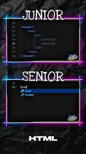 "HTML" junior vs senior coding | learn advance level in HTML 🚀 #coding #codewithrajesh #html