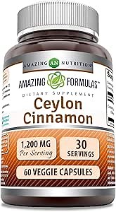 Amazing Formulas Ceylon Cinnamon 1200 Mg Per Serving | Veggie Capsules Supplement | Non-GMO | Gluten Free | Made in USA (60 Count, 1 Pack)