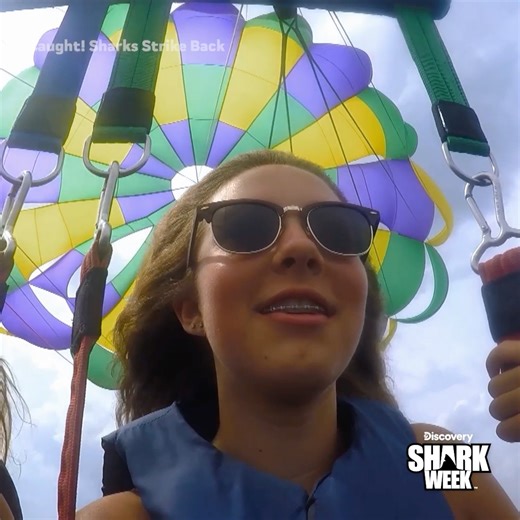Good thing they didn’t freak out. 🙃🦈🪂 See more from #Caught! Sharks Strike Back on Thursday at 9p as #SharkWeek continues all week on Discovery. | Shark Week
