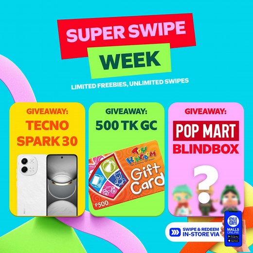 SUPER SWIPE WEEK IS HERE! Get ready for a week of instant prizes, hot deals, and exciting surprises all waiting for you with every swipe! Enjoy LIMITED FREEBIES and exclusive offers, but hurry it’s only for 1 WEEK! ⏰ Here’s the best part: you can SWIPE UNLIMITED TIMES to boost your chances of winning! Don’t miss out — the clock is ticking, the prizes are waiting, and your next swipe could be the lucky one! https://click.smmallsonline.com/DFqS/SuperSwipeWeek | SM Deals
