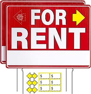 2 Pack For Rent Sign with Stakes 17" x 13" Double-Sided Yard Signs For Rent Signs with Metal Stakes Weather-Proof