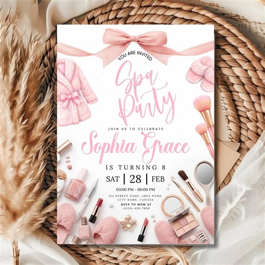 Girls Spa Birthday Invitation, Pamper Party Invite, Editable Canva Template, Spa Day Self Care Party, DIY Text, Instant Download - Etsy