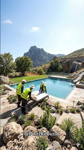 Luxury Infinity Pool Build with Mountain Waterfall | AI Transformation