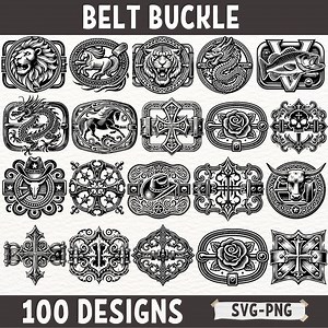 Belt Buckle SVG PNG Designs - Western Cowboy Clipart Bundle - Vintage Ornamental Digital Download for Cricut & Sublimation - Etsy