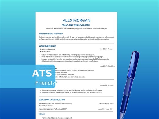 ATS Friendly Web Developer Resume Template | Minimalist Tech Resume | Word, Google Docs, Pages | Simple Professional CV | Startup Resume - Etsy