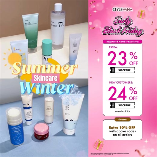 🖤Get ready for Black Friday - it's go time! 🤩 All customers: Code [SOCPEBF] for EXTRA 23% OFF orders on €51 ! *Non-members: EXTRA 10% OFF orders €51 🌟 NEW customer bonus: EXTRA 24% OFF all orders with code [SOCPFBE] ✈️ Enjoy FREE Shipping on orders €49 🛒 Shop at: https://vana.ly/qIzeyR T&C: Maximum discount only available for VANA Reward Club members. Guest checkout discount capped at 10% off. | STYLEVANA